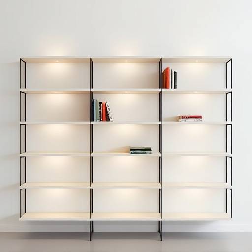 Uma estante moderna com design minimalista e prateleiras em diferentes níveis.